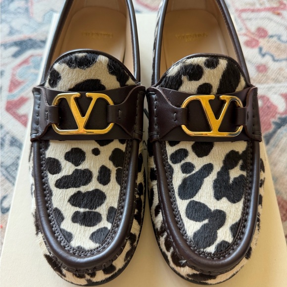 Valentino Garavani Shoes - Valentino Garavani Brown and White Loafers with Gold Accent